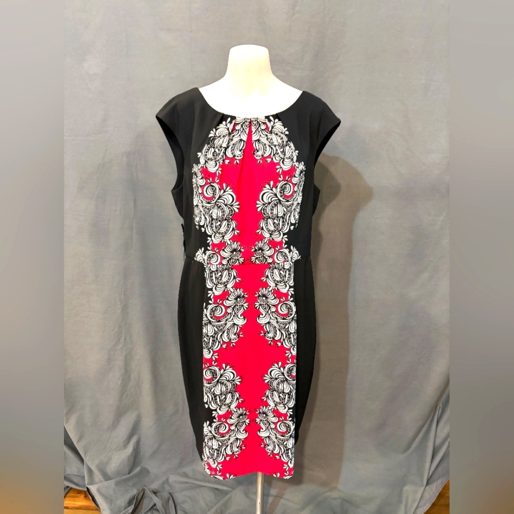 New York & Company Black and Pink Sheath Dress Cocktail Midi